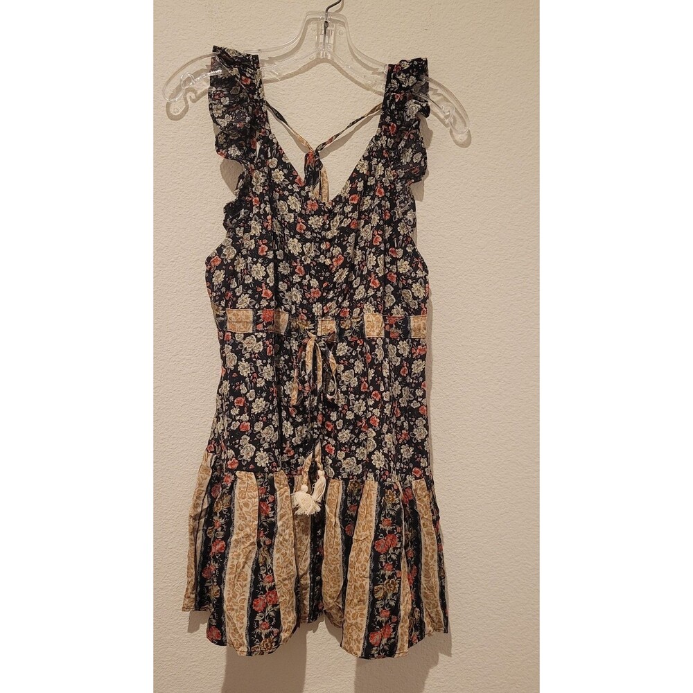 NWOT POL Floral BOHO Mini Dress Tiered Tassel Button Front Women Size Small